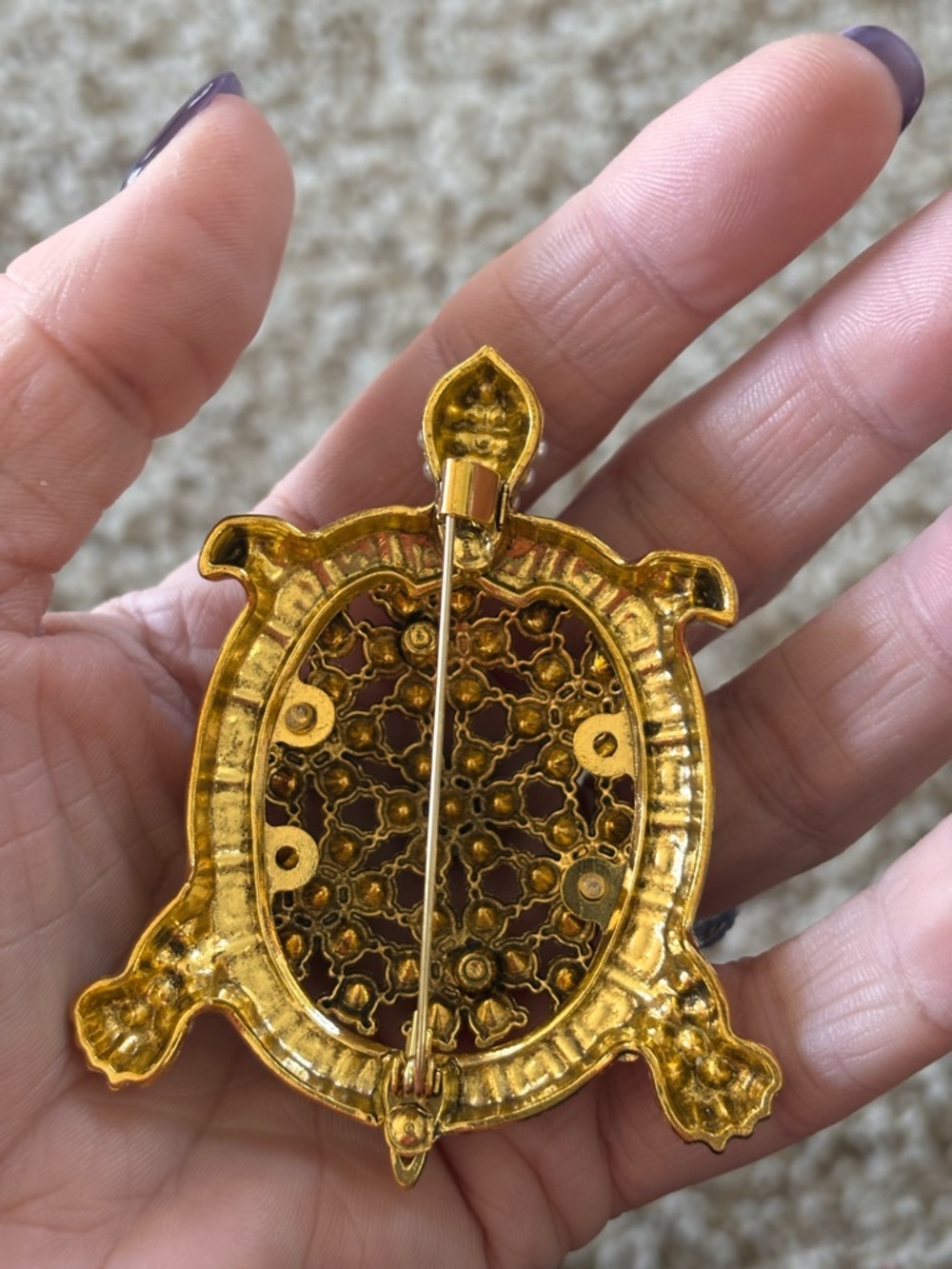 Gold-Tone Turtle Brooch with Pink, Blue and Turquoise Stones - Picture 3 of 3